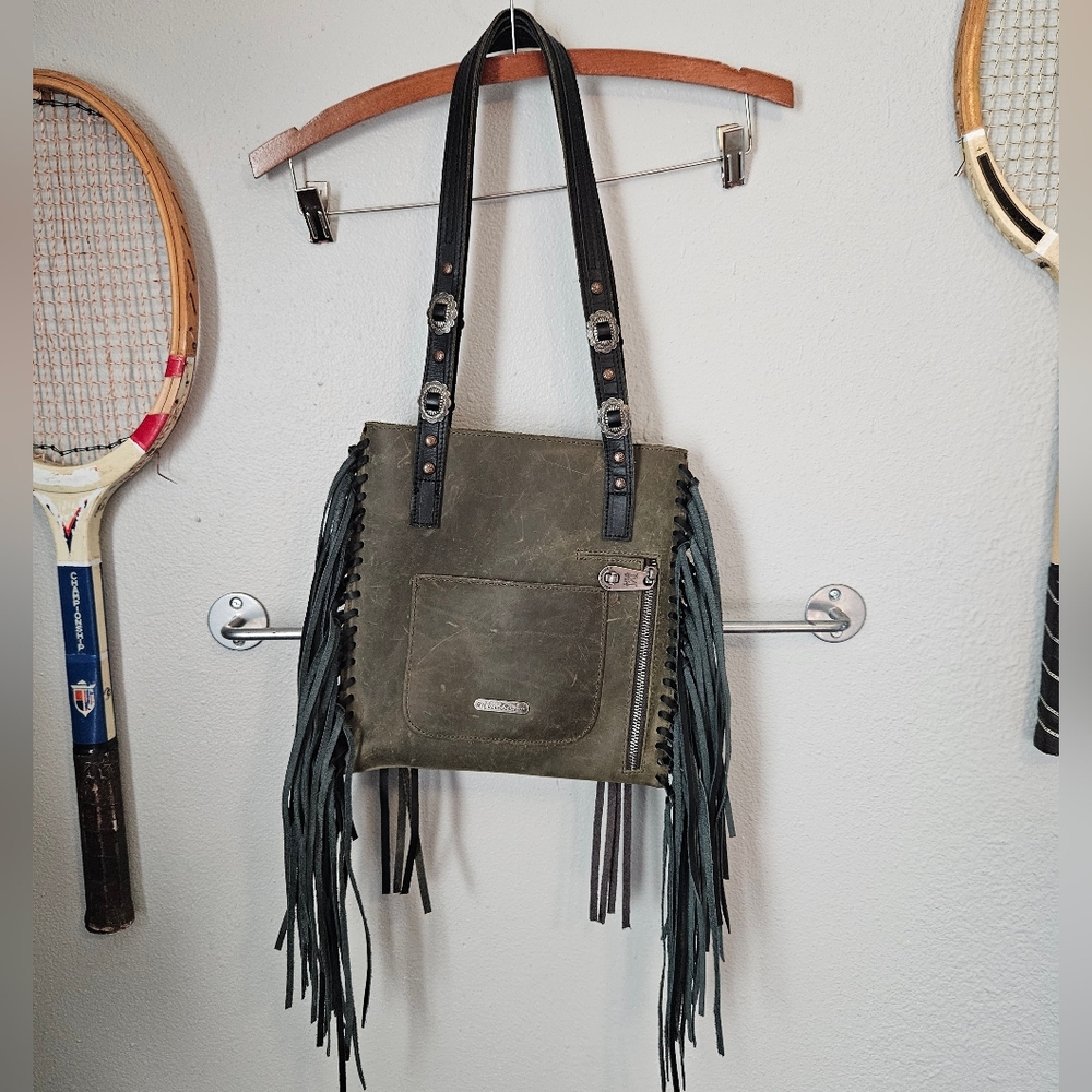 MONTANA WEST Olive Green Cassuutha Fringe Genuine Leather Concealed Carry Purse